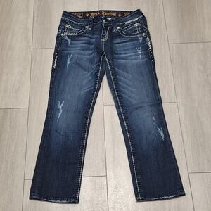 Rock Revival Jeans Women's 27 X 25 Blue Stephanie Easy Flap Pocket Rhinestones